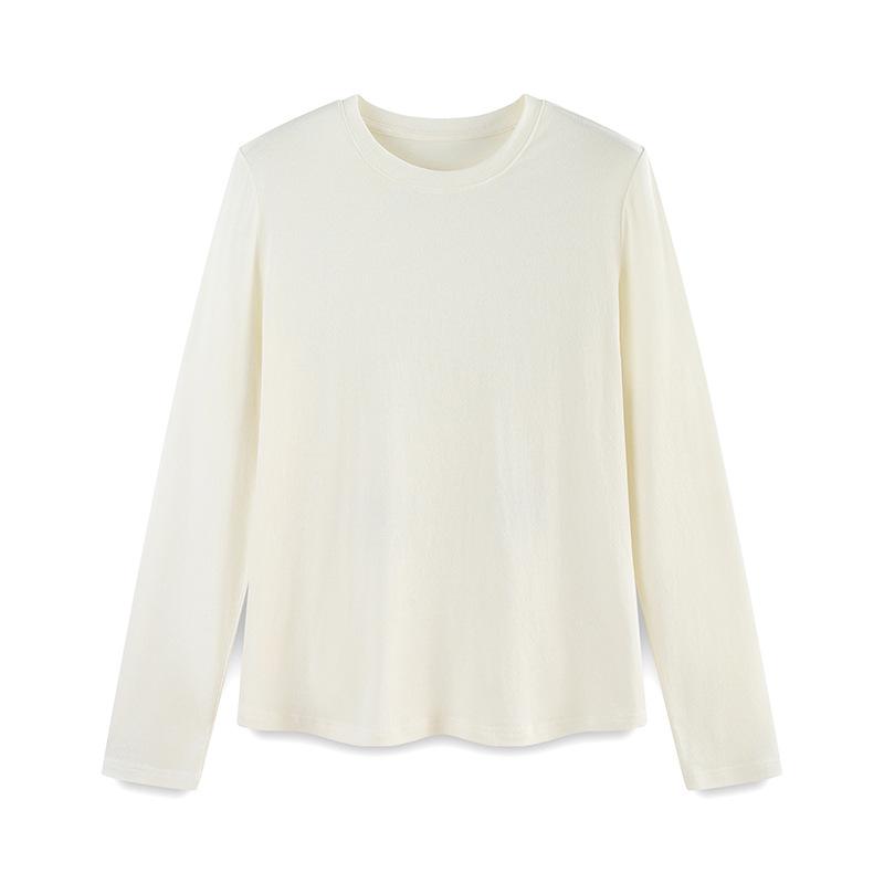 New Autumn/Winter Modal Wool Crew Neck Base Layer Top - White Long Sleeve Shirt