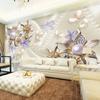 European Style 3D Stereo Pearl Diamond Butterfly Flower Photo Murals Wallpaper Living Room TV Sofa Backdrop Wall Murals