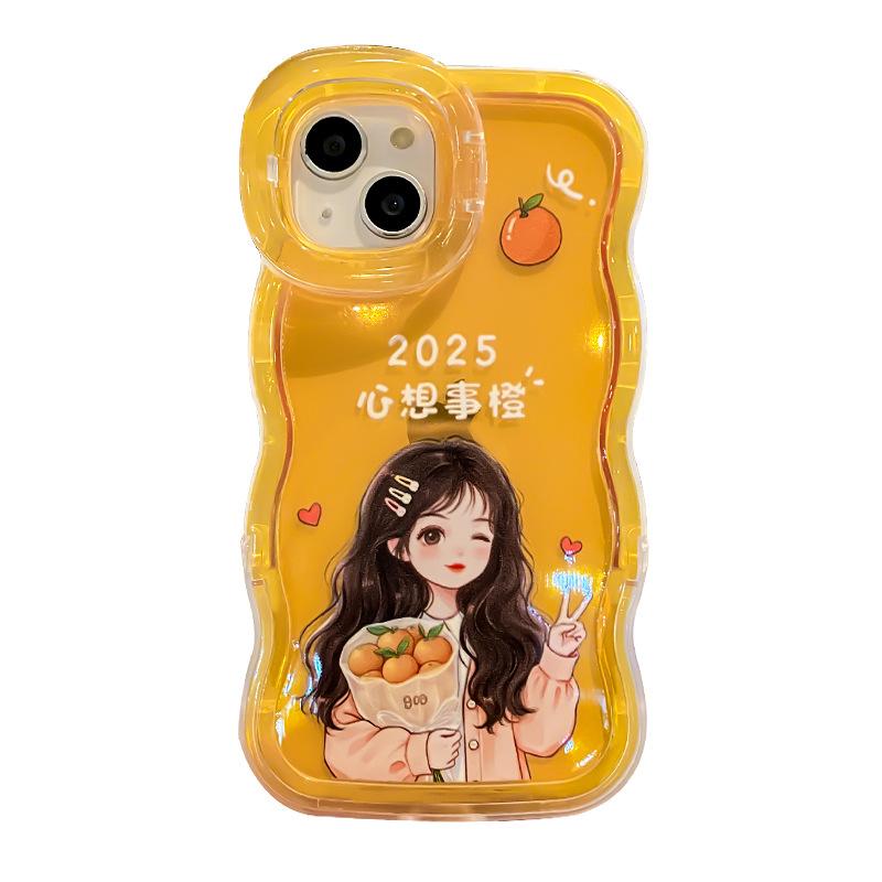 

Wishes Оранжевый ремешок Подходит для чехла для мобильного телефона Apple 16pro 15 Милая девушка 14 Невидимый двойной кронштейн 14 Силикон X iphone 16