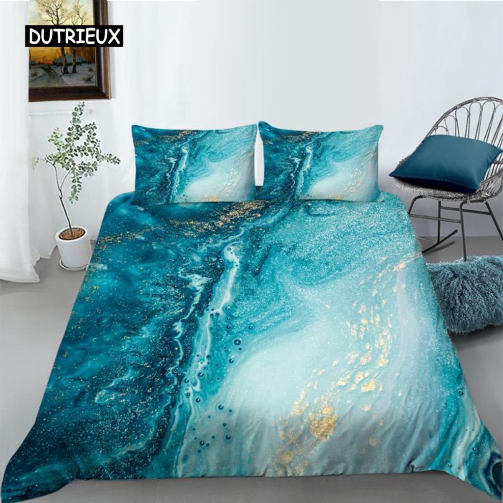 Marble Duvet Cover Set Pink Printed Queen Size Bedding Set Polyester Abstract Print Decor Golden Comforter Cover for Girls Teens