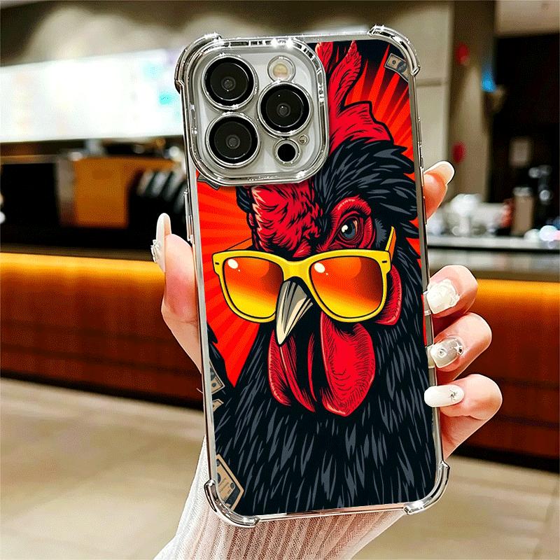 Chicken Hen Rooster Plating Phone Case For Iphone 16 17 Pro Max Air 16E 14 15 Plus 12 13 Mini Anti-Fall Airabag Cover