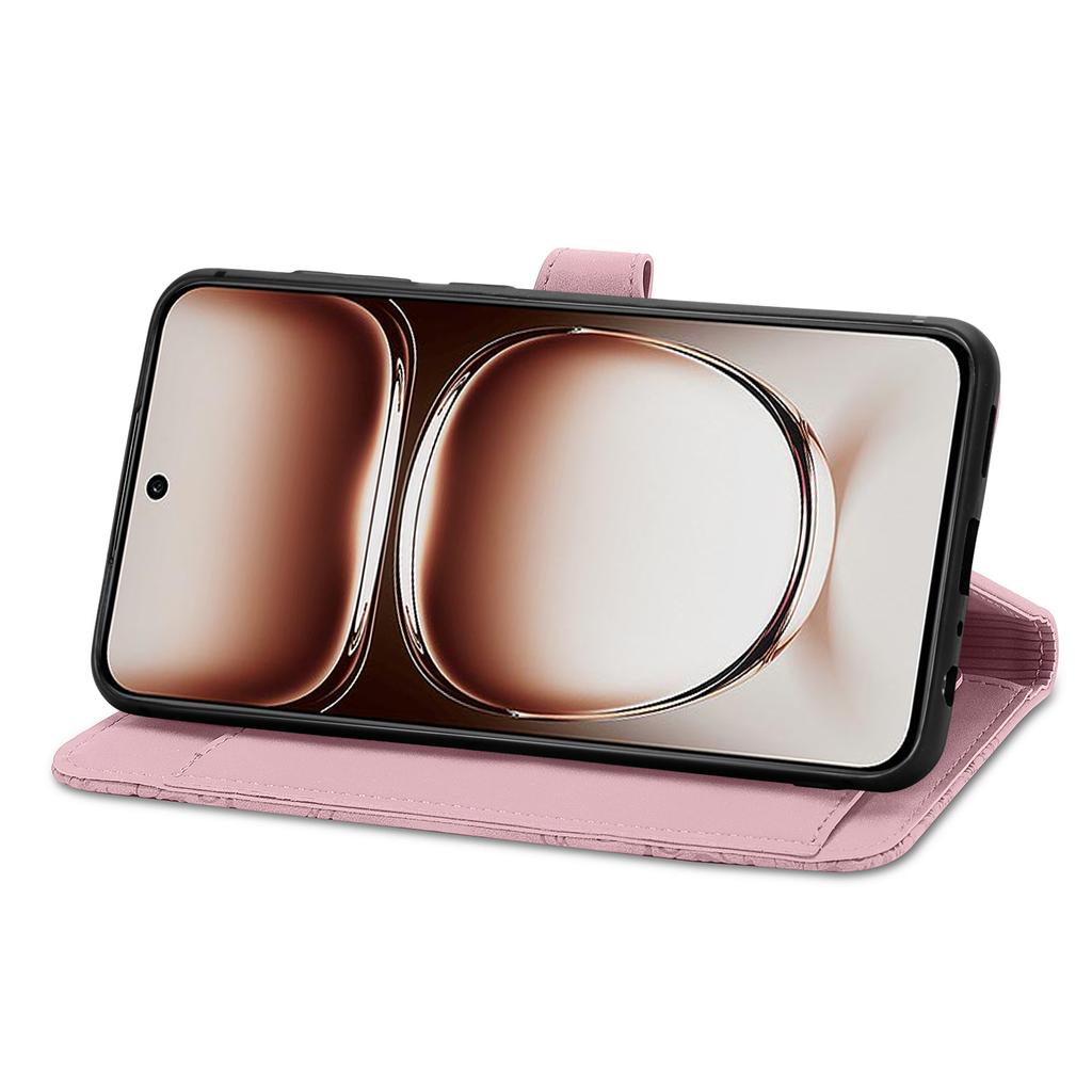 For Oppo Reno12 F 5G Zipper Wallet Case with Strap Flower Imprint PU Leather Phone Cover