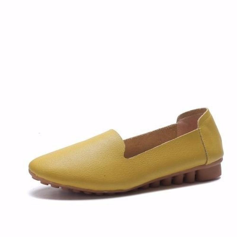 

2025 four seasons new cowhide Doudou shoes flat heel flat bottom soft sole pointed single shoes casual work shoes comfortable women s shoes 35 жёлтый