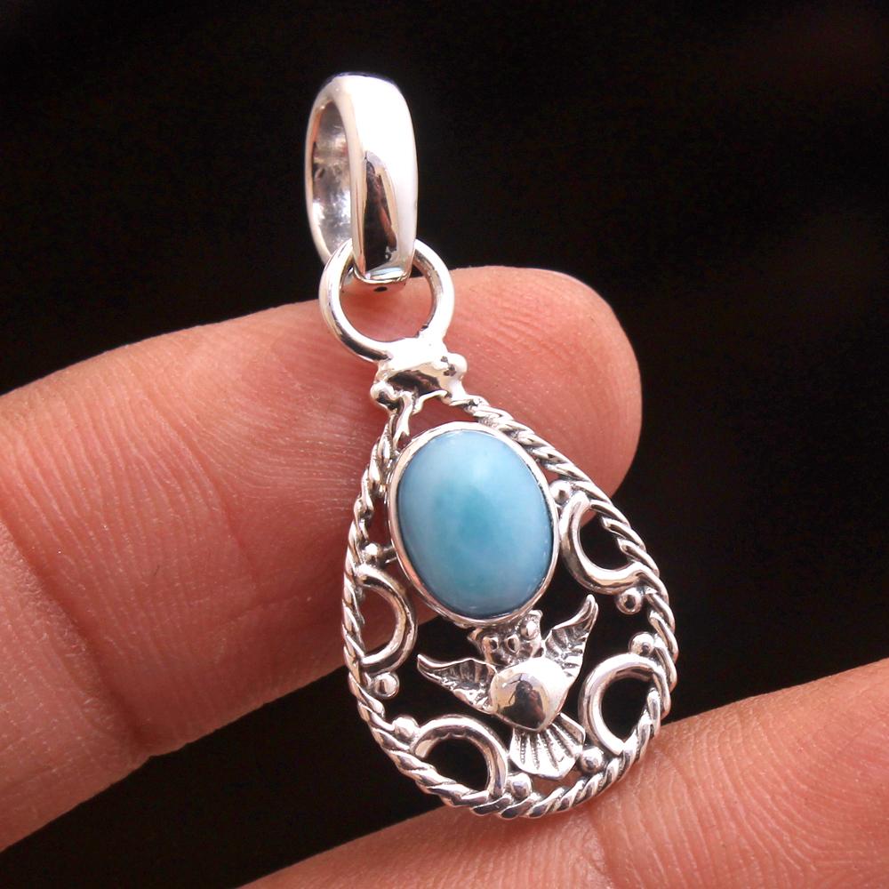 Blue Topaz Silver Pendant, Gemstone Pendant, 925 Sterling Silver Handmade Jewelry, Owl Pendant, Silver Jewelry