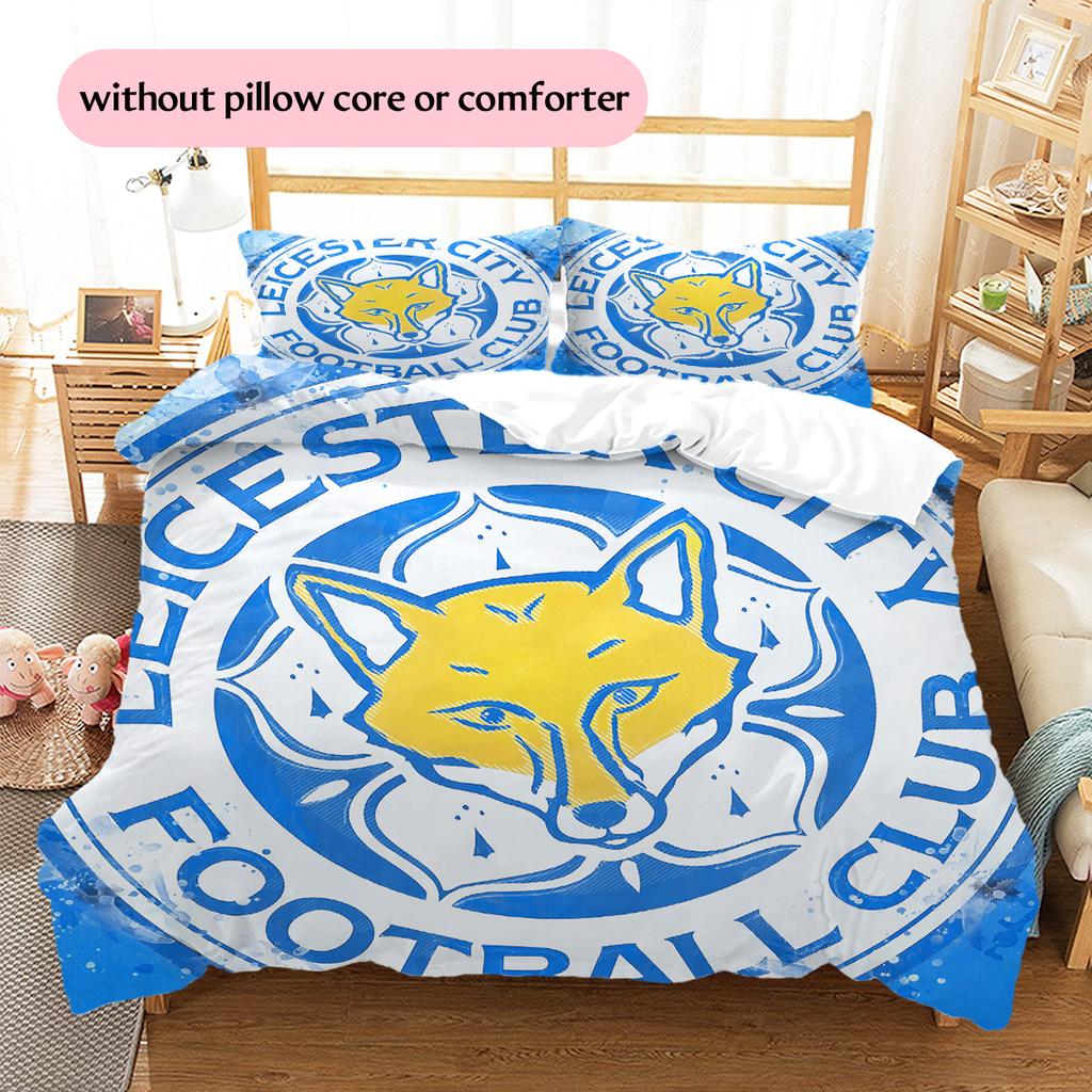 Leicester City FC Pattern Bedding Quilt Set Home Decoration Gift (1 * Duvet Cover + 2 * Pillowcase Without Core)