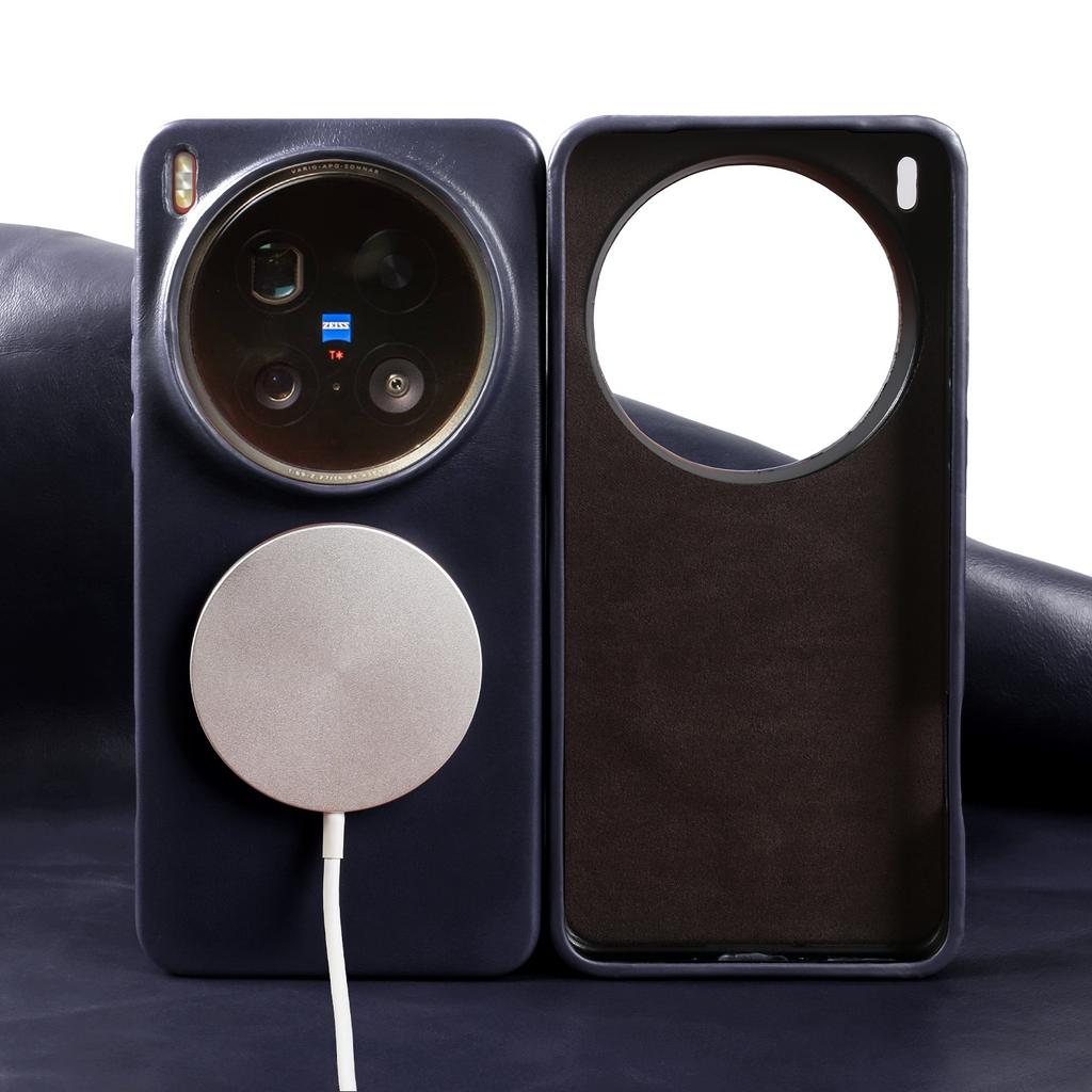 Para Capa Magsafe Para Vivo X200 Ultra X300 X100 X80 X90 Capa de Couro Genuíno de Couro Bovino com Cera de Óleo de Grão Integral Capas Magnéticas