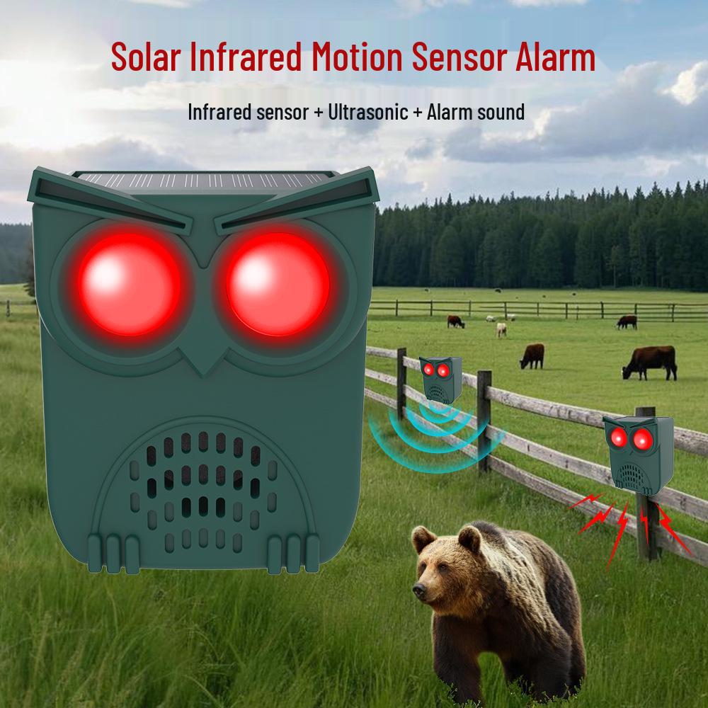 Solar Infrared Animal Repeller with Sound & Light Alarm for Farms and Orchards