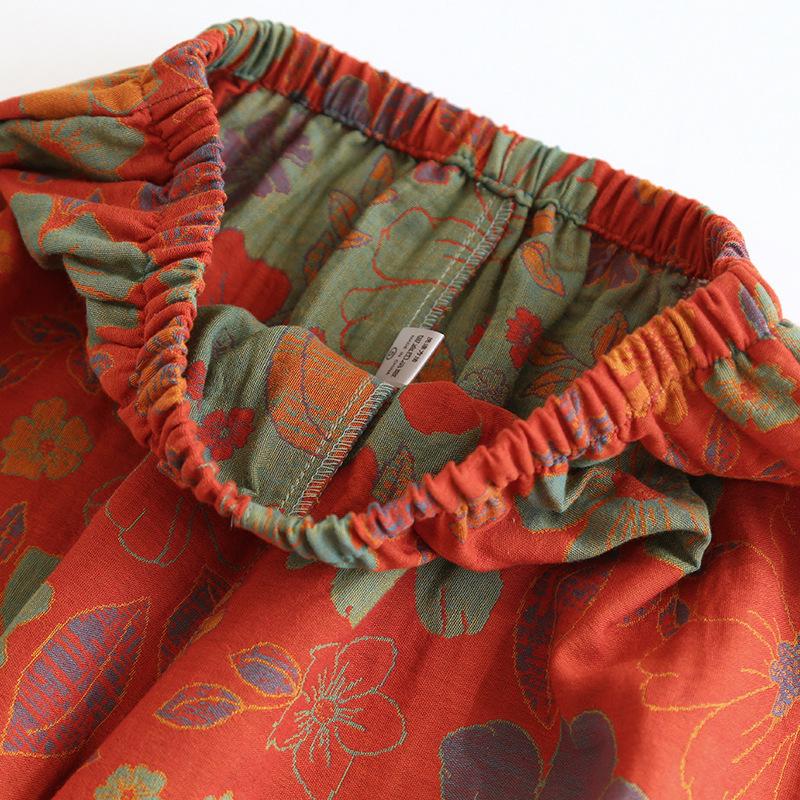 Floral Jacquard Cotton Cardigan & Loungewear Set for Middle-Aged Women