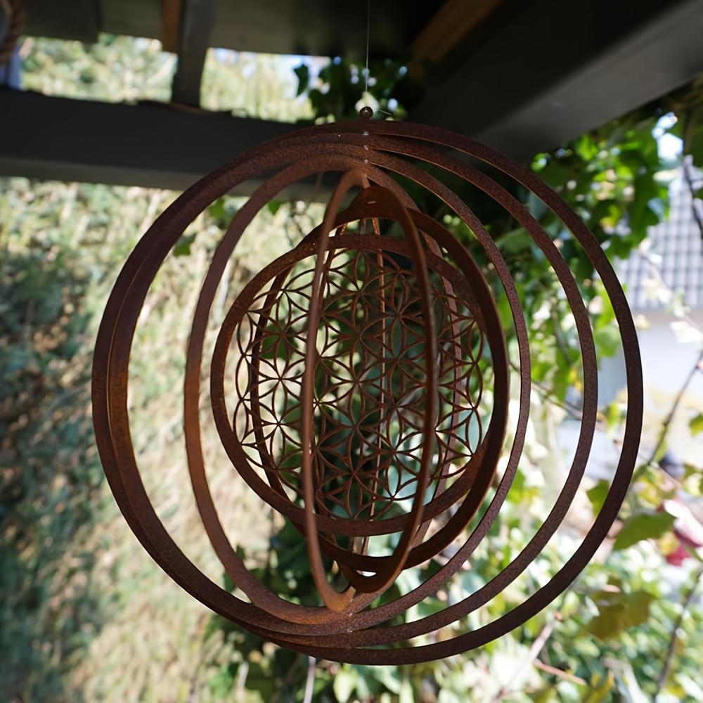 1pc Rusted Metal Spiral Flower of Life Weathervane, Rustic Iron Yard Garden Decor, Weather-Resistant Indoor/Outdoor Hanging Ornament for Balcony