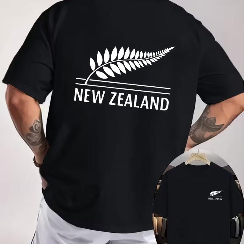 NEW ZEALAND Silvery Fern Motorcycle Double Sided Print T-Shirt Men's Summer Short-sleeved Round Neck Casual Streetwear Tops Tee