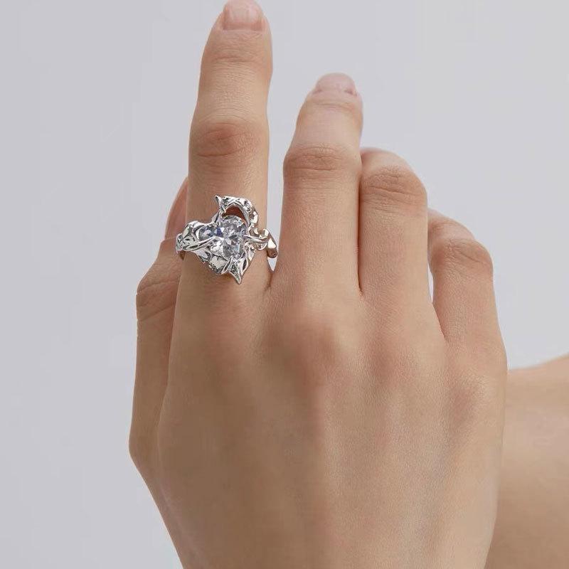 Moissanite Heart Adjustable Ring for Women - Chic Style, Versatile & Exquisite Index Finger Accessory Adjustable Opening