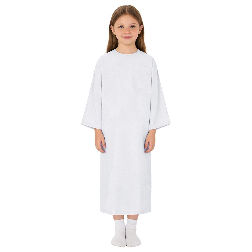 Kids Adaptive Nursing Gown Long Sleeve Back Split Hook-Loop Fastener with Pocket for Special Needs Patients
