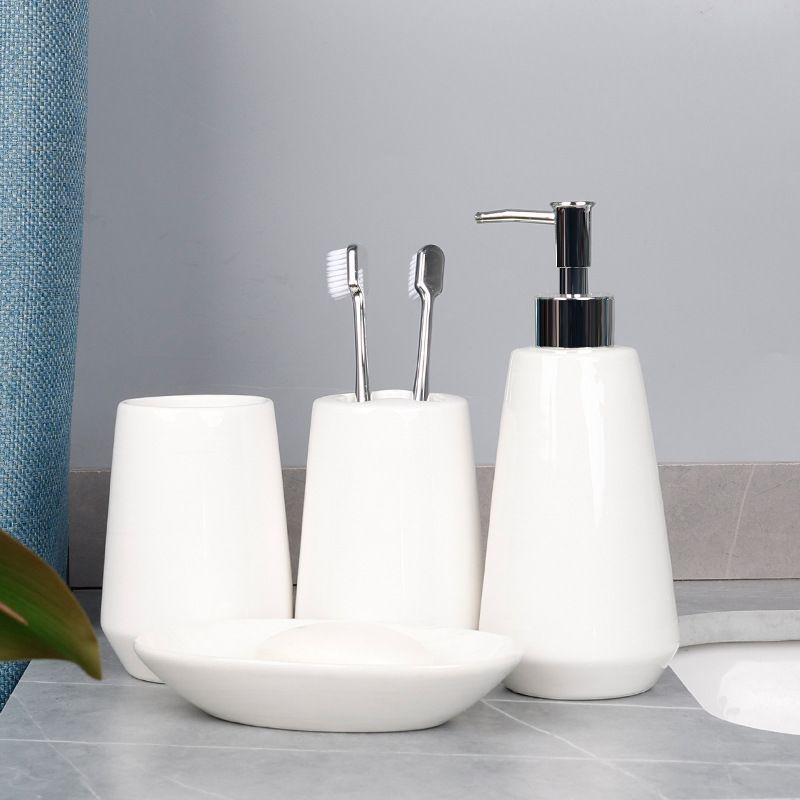 Pure White Ceramic Lotion Bottle Toothbrush Holder Mouthwash Cup Soap Dish Bathroom Accessories Hotel Portable Dispensing Bottle