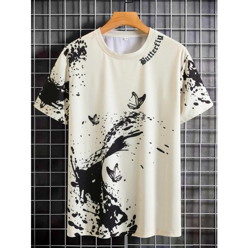 Fashionable Casual Men's Butterfly Splash Ink Printed T-shirt Comfortable Breathable Quick Drying Short Sleeved T-shirt