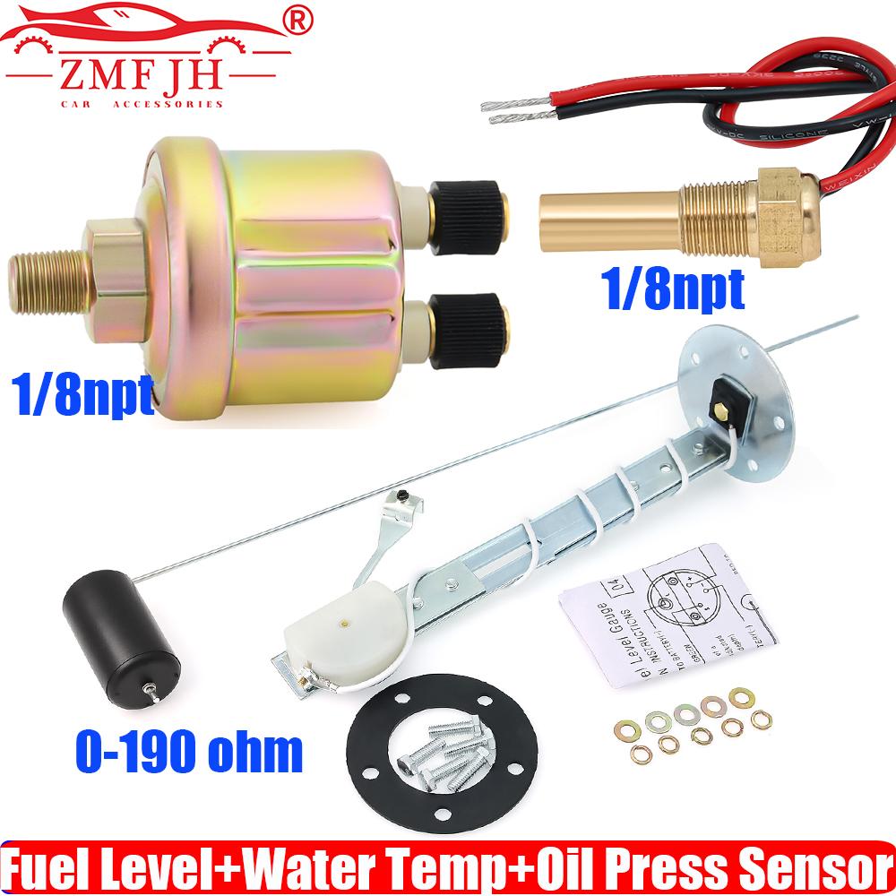 ZMFJH 3PCS Sensor Set 0-190 Ohm Fuel Level Sensor Oil Float Level Sensor 0-10Bar Oil Pressure Sensor Water Temperature Sensor