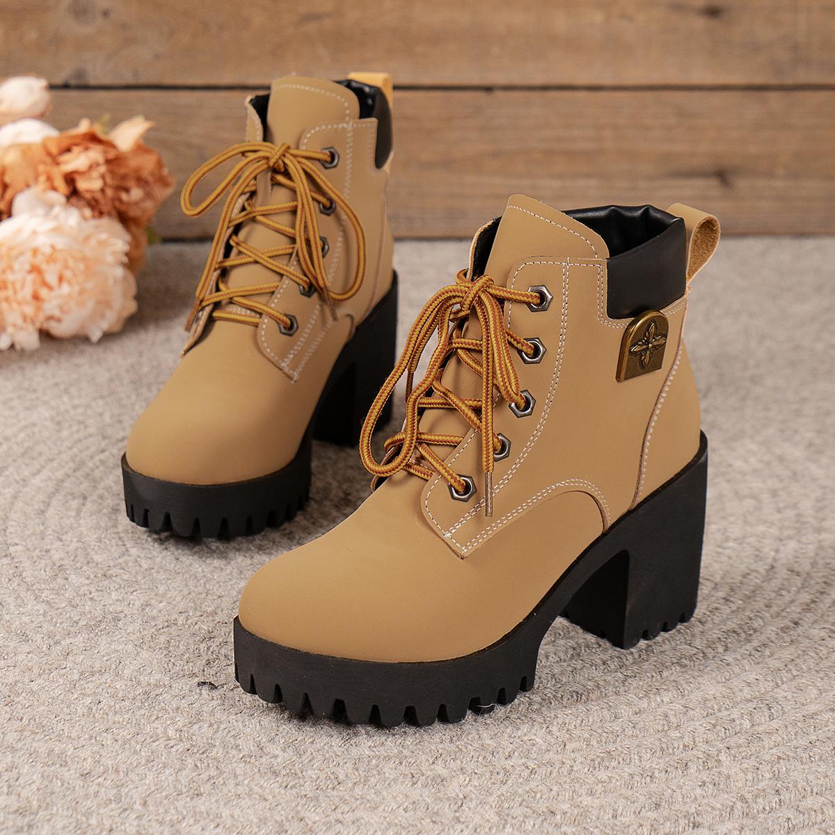 

2025 Новое поступление Женские ботинки больших размеров Круглый носок Массивный каблук Модные ботильоны на осень-зиму 42 светло-коричневого