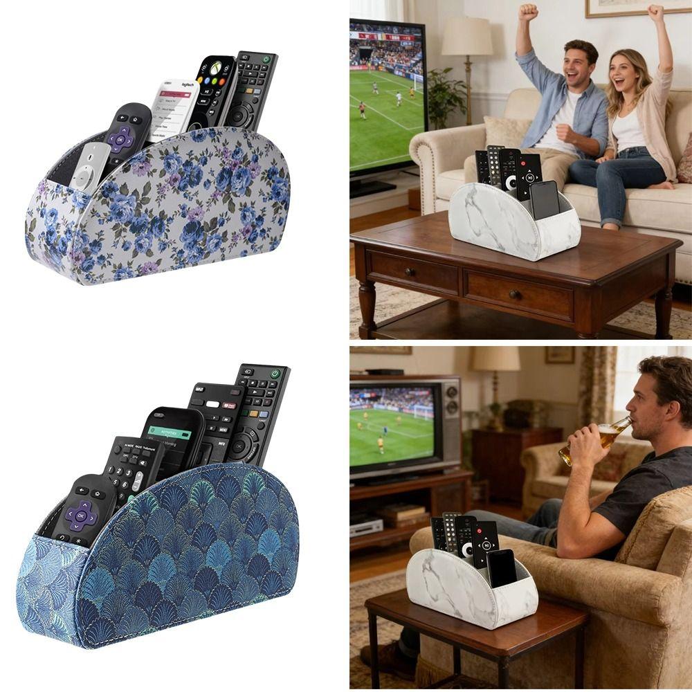 PU Leather Remote Control Holder Modern Universal Desktop Storage Box Cable Management Multi-Device Remote Control Organizer