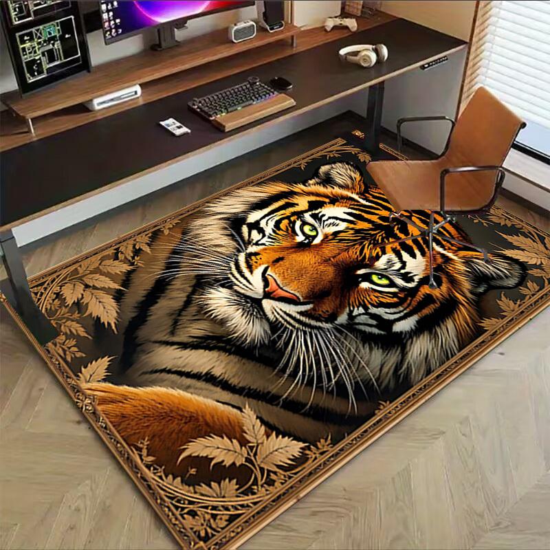 1PC Tiger Artwork Non-Slip Floor Carpet Compatible for Office&Living Room&Bedroom&Dining room - Flat-Weave Machine-O396