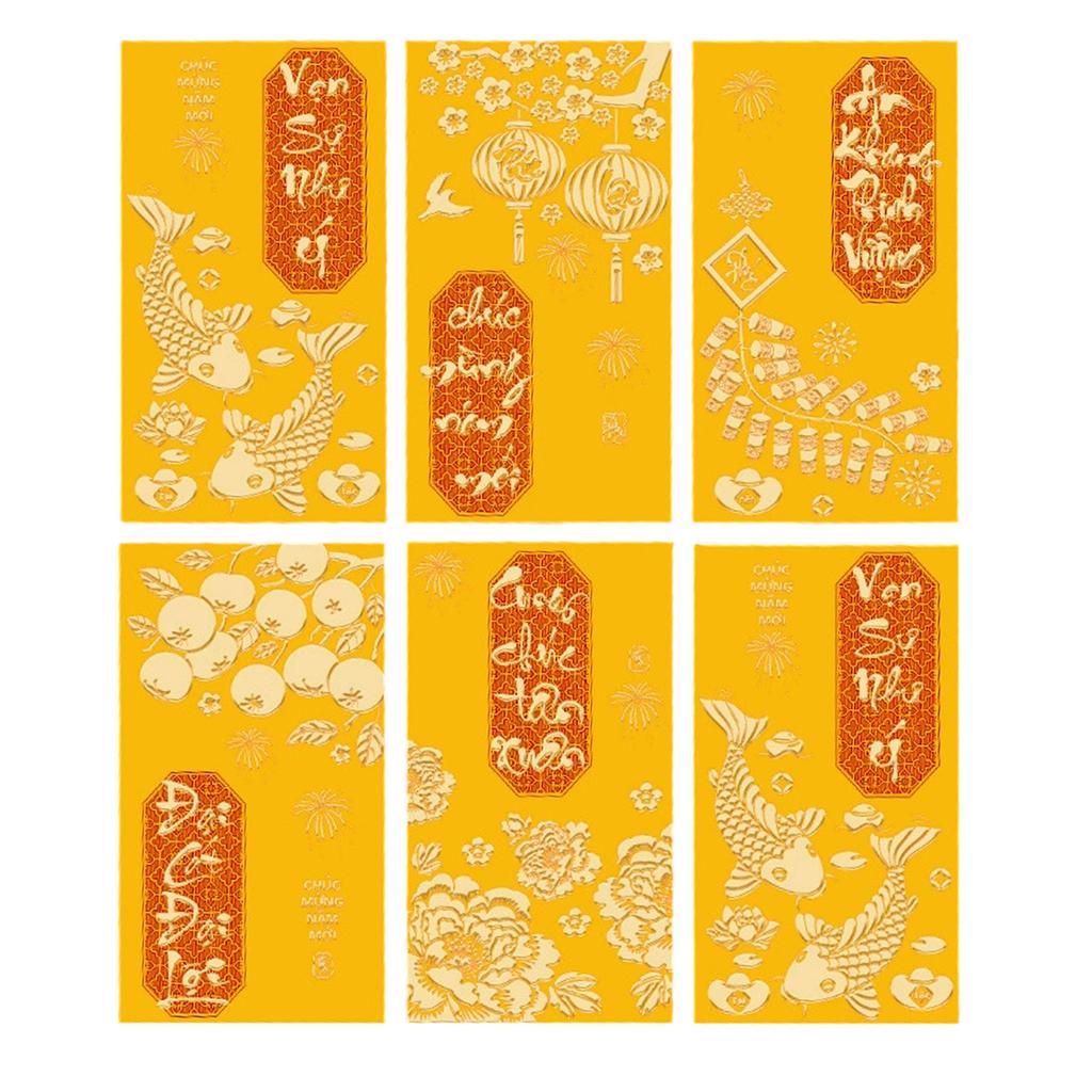 Pack of 6 Vietnamese Lunar New Year Red Envelopes With Festive Horse Design and Matte Finish for 2026 Celebrations
