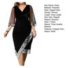 Summer Women Dress Sequin See-through Mesh Three Quarter Sleeves Irregular Hem Contrast Color Slim Fit V Neck Knee Length Commute Party Prom