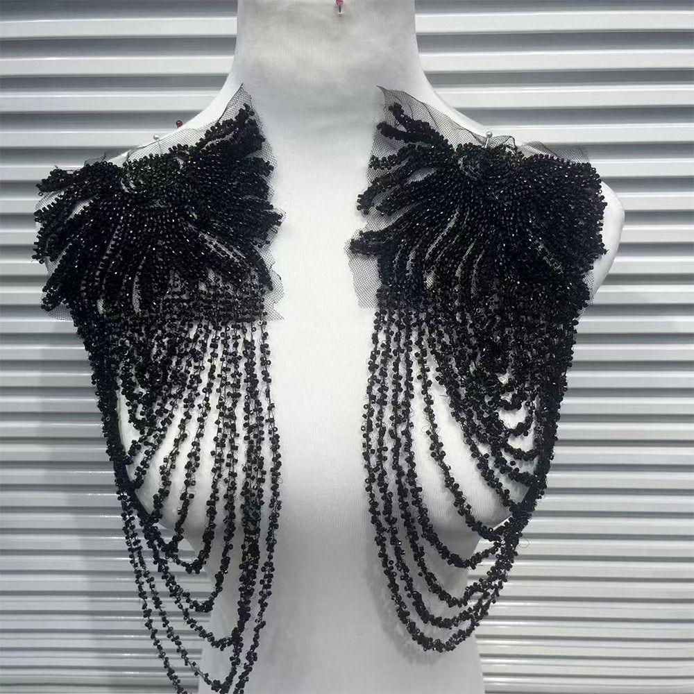 Fringed Design Crystal Beads Patch Removable Decoration Heavy Industry Embroidery Sequined Epaulets Handmade Sewing