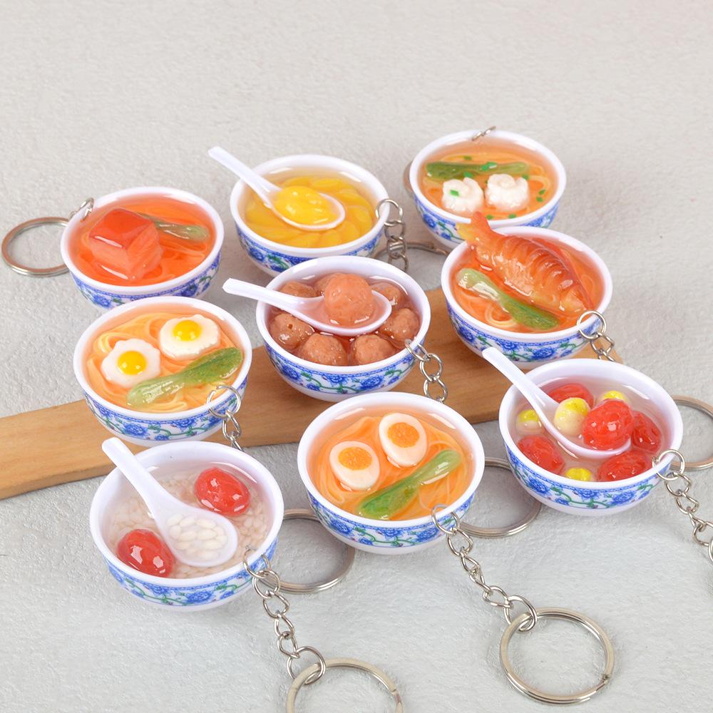 Chinese-Style Edible Toy Keychain: 4cm Simulation Food Bowl Pendant Gift