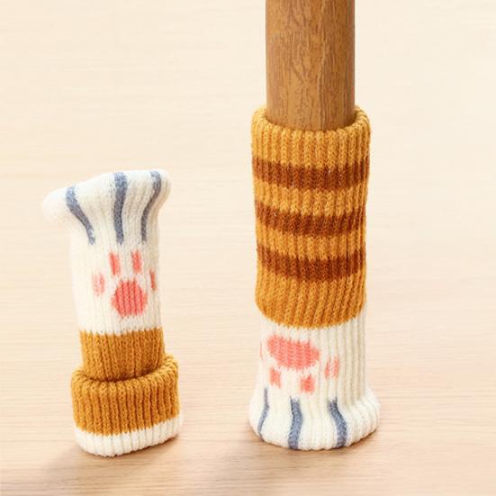 4Pcs Chair Leg Covers Cartoon Paw Pattern Elastic Knitting Chair Floor Protector Wood Tile Marble Floors No-scratch Non-Slip Chair Foot Covers