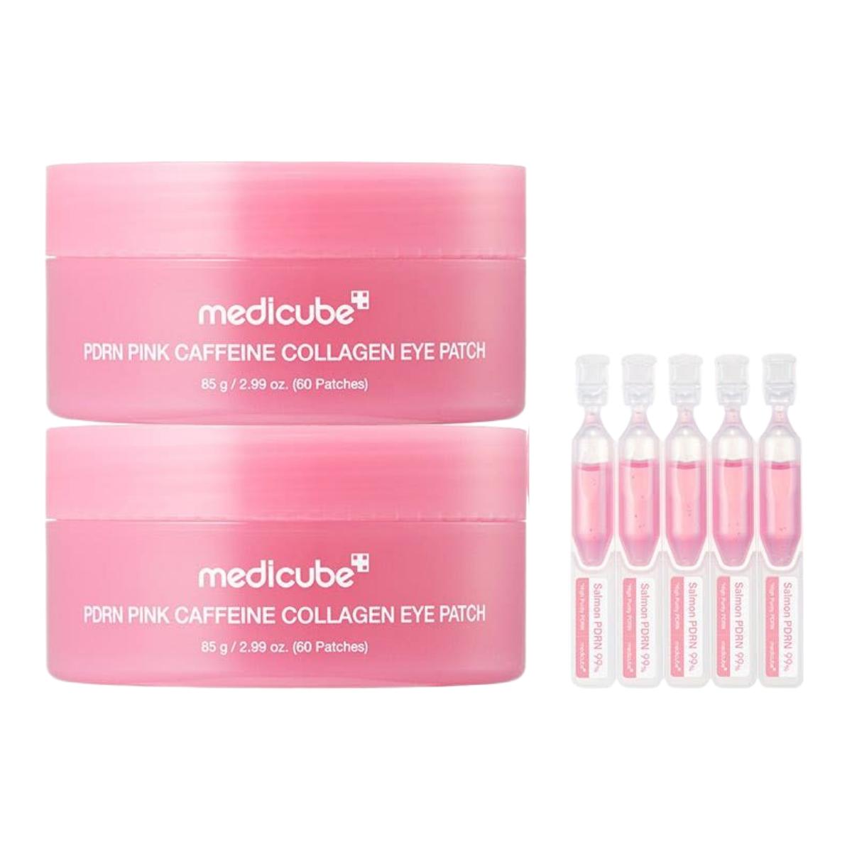 Medicube PDRN Pink Caffeine Collagen Eye Patch, Elasticity & Brightening Care, 85g (2-Pack + 5 Bonus Serum Samples)