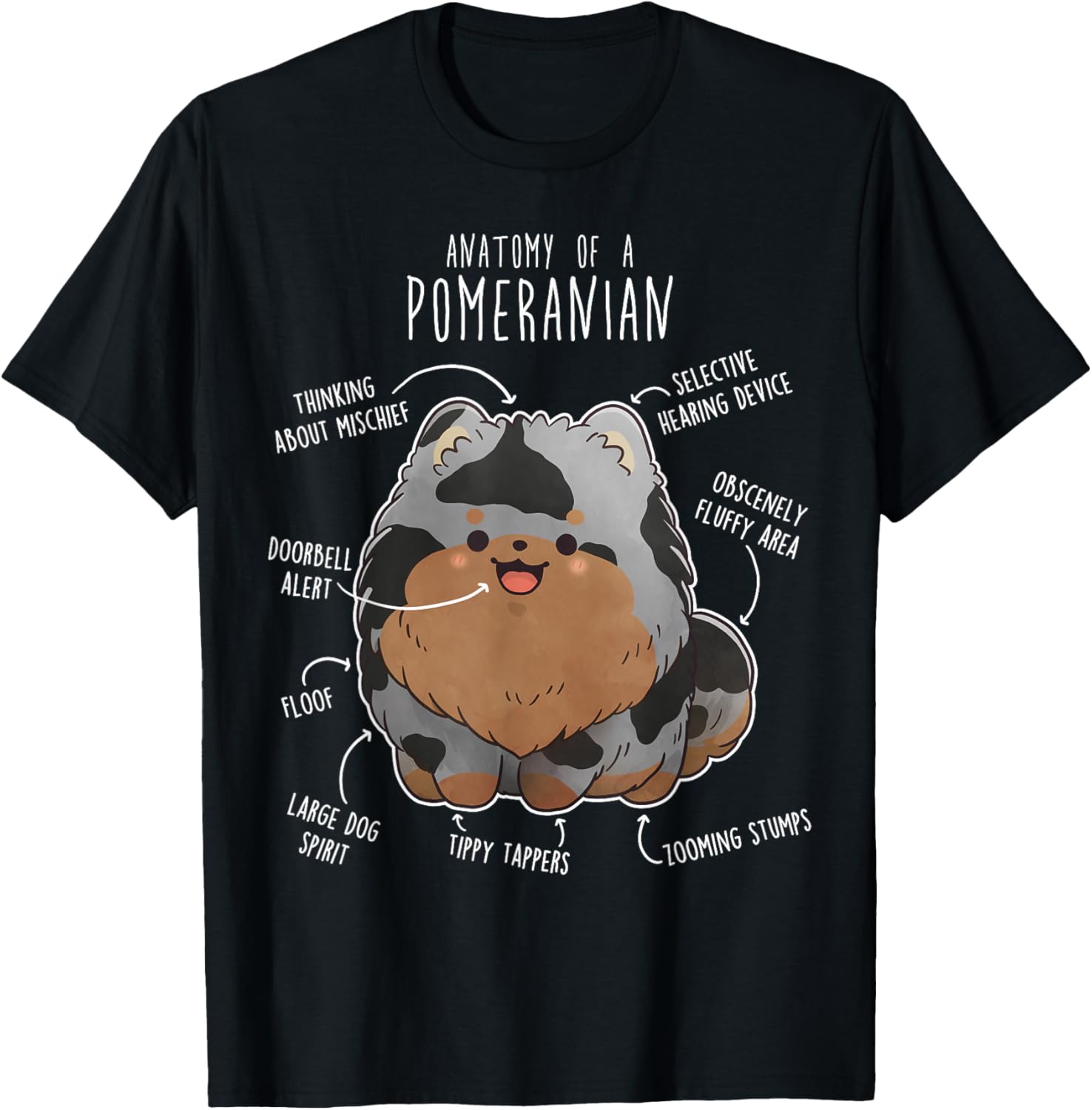 Anatomy of a Pomeranian Dog Funny Blue Merle Cute Pet Mom Graphic Tee Casual Cotton T-Shirt 4XL