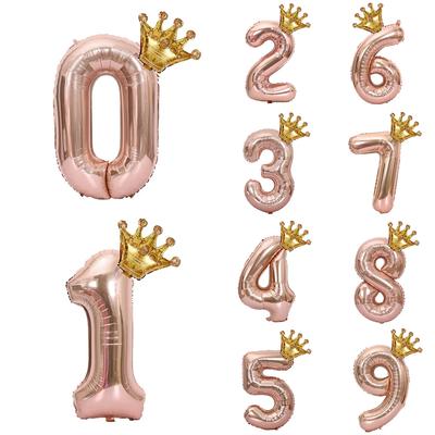 Rose Golden Balloont Crown Balloons 0-9 Numbers Kids Birthday Wedding Party Decoration Balloons Baby Shower Supplies Toy Balls