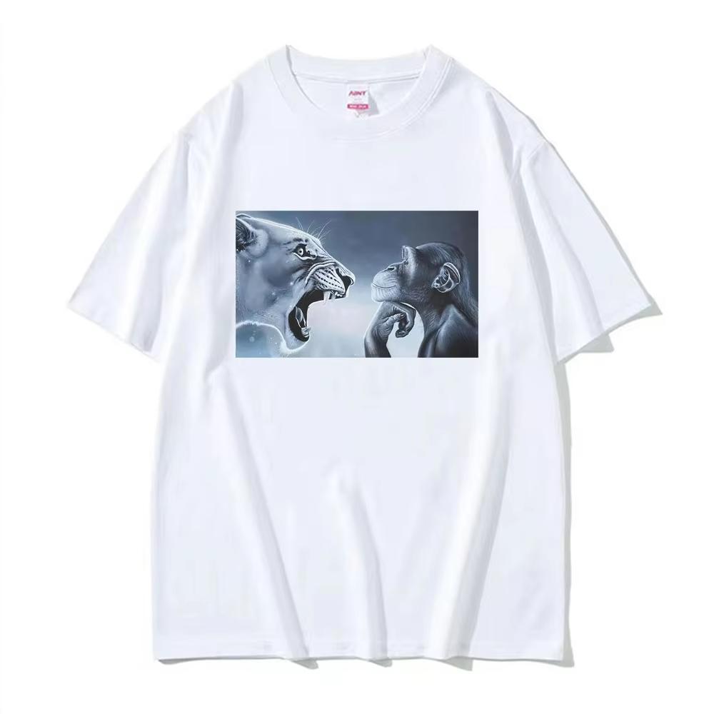 Funny Rage Bait Lion Monkey Meme Graphic TShirts Unisexs Unisex Fashion High Street T Shirt Oversized Loose Short Sleeves T Shirts