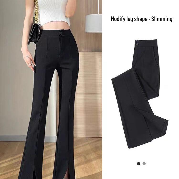 Women's Flared High Waist Bell Bottom Trousers - Casual, Loose, Wide Leg with Spring/Autumn Slit Drape.