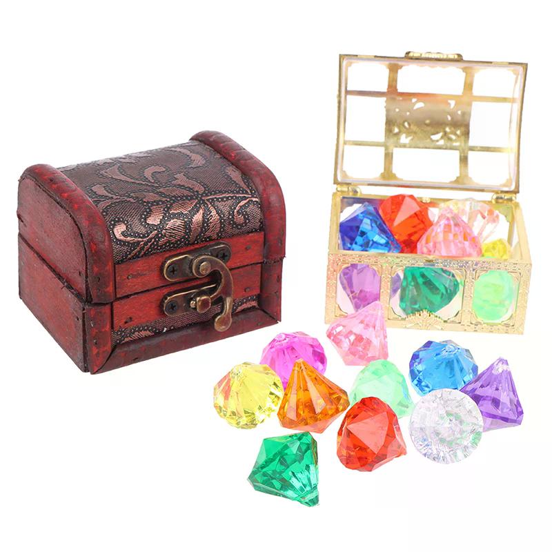 Diving Gem Pool Toy 10 Big Colorful  with Treasure Pirate Box Swimming