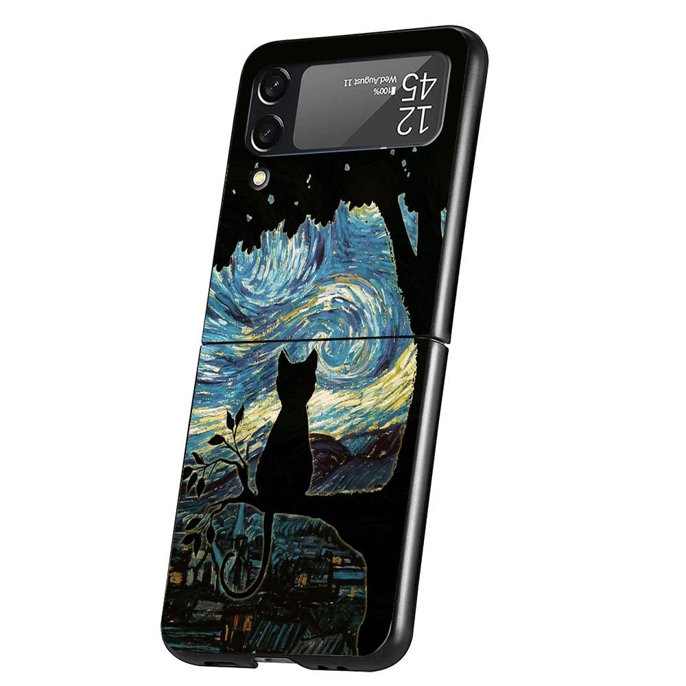 Black Cat Cartoon Cute Cover Phone Case For Samsung Galaxy Z Flip 7 6 5 4 3 5G Flip7 Flip6 Flip5 Flip4 Flip3 Black Fundas Shell