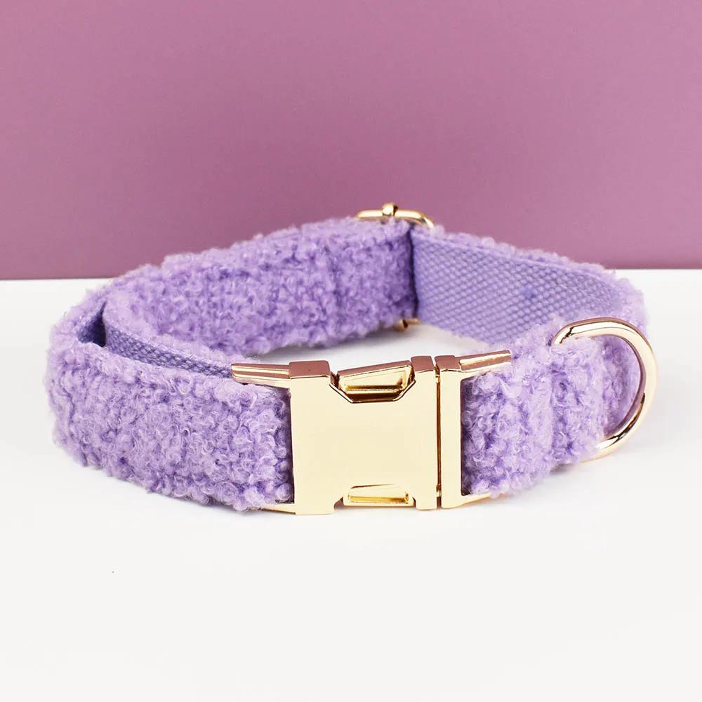 Soft Sherpa Fleece Dog Collar Leash Harness Set Adjustable Personalized Puppy Bowtie Collar for Small Large Dogs