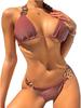 Set Bikini Color Women Solid Sexy Triangle Two Piece Swimsuit Bikini High Cut Bikini V Notch Smocked Swimwear Bikini Swimsuit