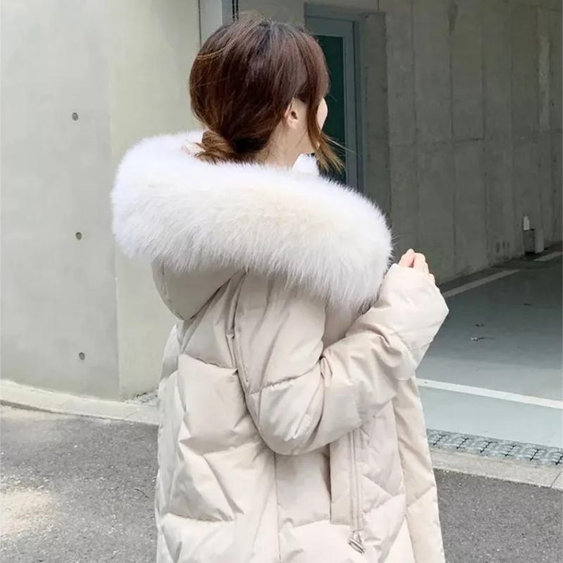 

Женская куртка средней длины из пуха и хлопка, плотная хлопковая куртка, женская корейская свободная зимняя куртка L белый