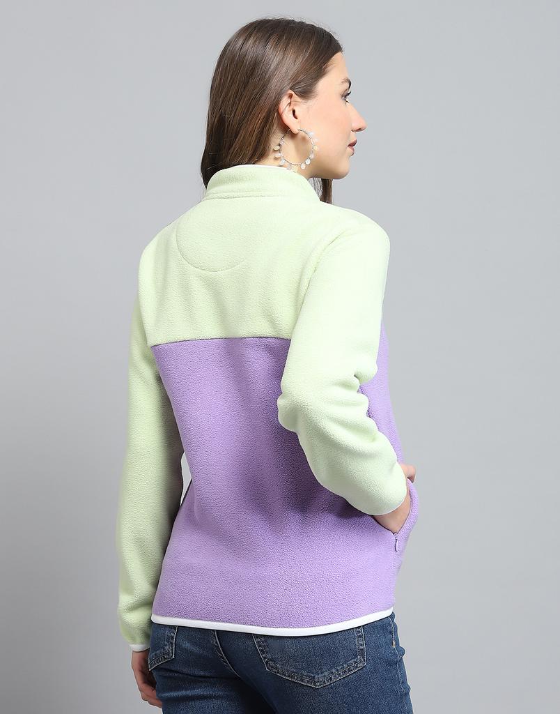 ROCK.IT From House of Monte Carlo Womens Self Design Purple & Green Mock Neck Full Sleeve Sweatshirt