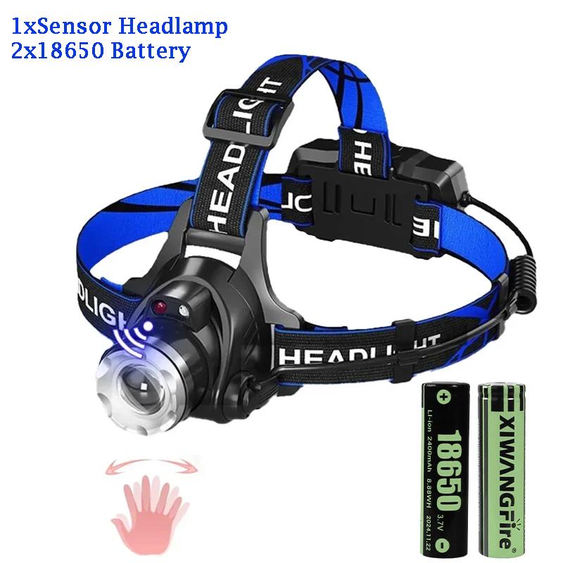 Ultra-bright Sensor Industrial Headlamp Portable LED Headlight Zoomable Waterproof Camping Light Powered By 2x18650 Batteries