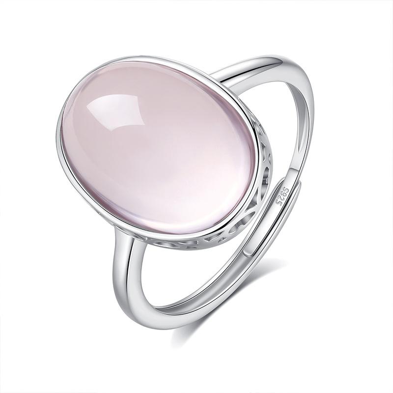 S925 sterling silver sweet small fresh powder crystal oval egg surface ring women s niche design adjustable temperament gentle gift opening adjustable