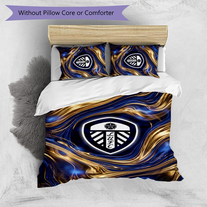 Set Lenzuola Stampa Leeds United Football 3 Pezzi, Comodo Set Copripiumino per Camera da Letto Amico della Pelle