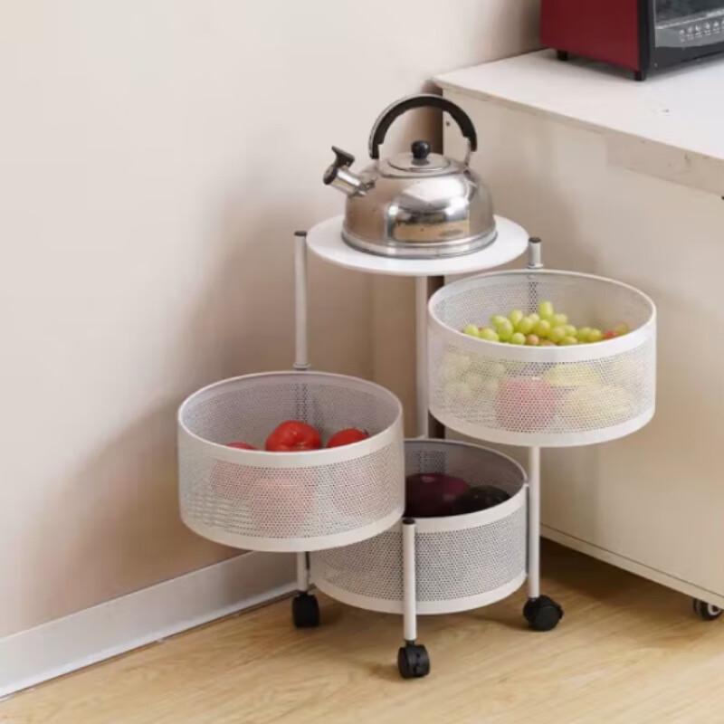 Bieying Rotating 3-Tier Kitchen Storage Rack with Wheels