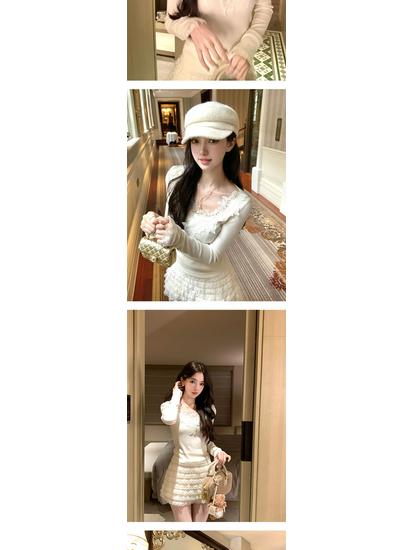 Elegant Slim-fit Floral U-neck Top for Women: Autumn/Winter Collection