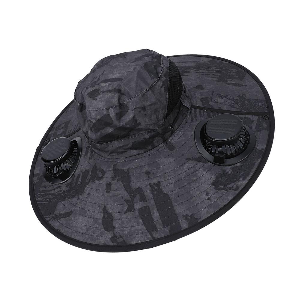 Solar Powered Fan Hat Camo Gray Wide Brim Sun Hat with Solar Fans for Fishing Camping Hiking Beach