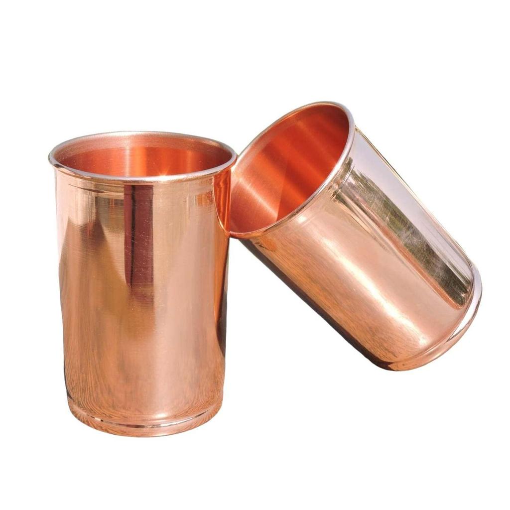 Set aus 2 handgefertigten Bechern aus reinem Kupfer | Wasserbecher aus reinem Kupfer | 300 ml für ayurvedische Gesundheitsvorteile (Einfach)