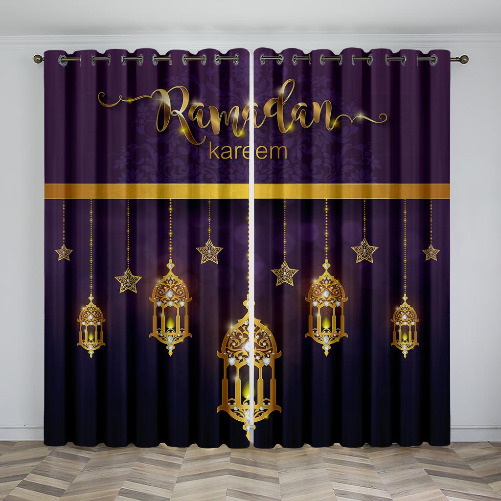 Islamic Traditional Festivals Eid Decorative Curtains 2 Panel Deluxe Living Room Bedroom Window Decorative Curtains