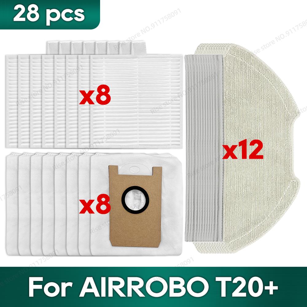 Fit for AIRROBO T20+ / T25+ / T30+ / L40+ / L50+ / L60+ / FIXR T20 Accessories Main Brush Hepa Filter Dust Bag Mop Washcloth