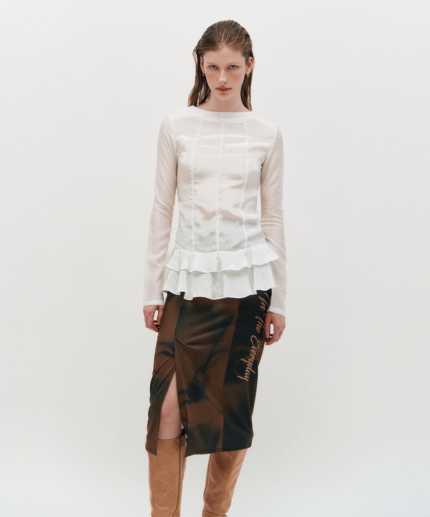 Kimjisu Embroidered Graphic Jersey Skirt _ Brown