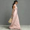 Damen ärmelloses Maxikleid mit hohem Kragen und Knöpfen, einfarbig, lässig, locker sitzend, Sommerkleid