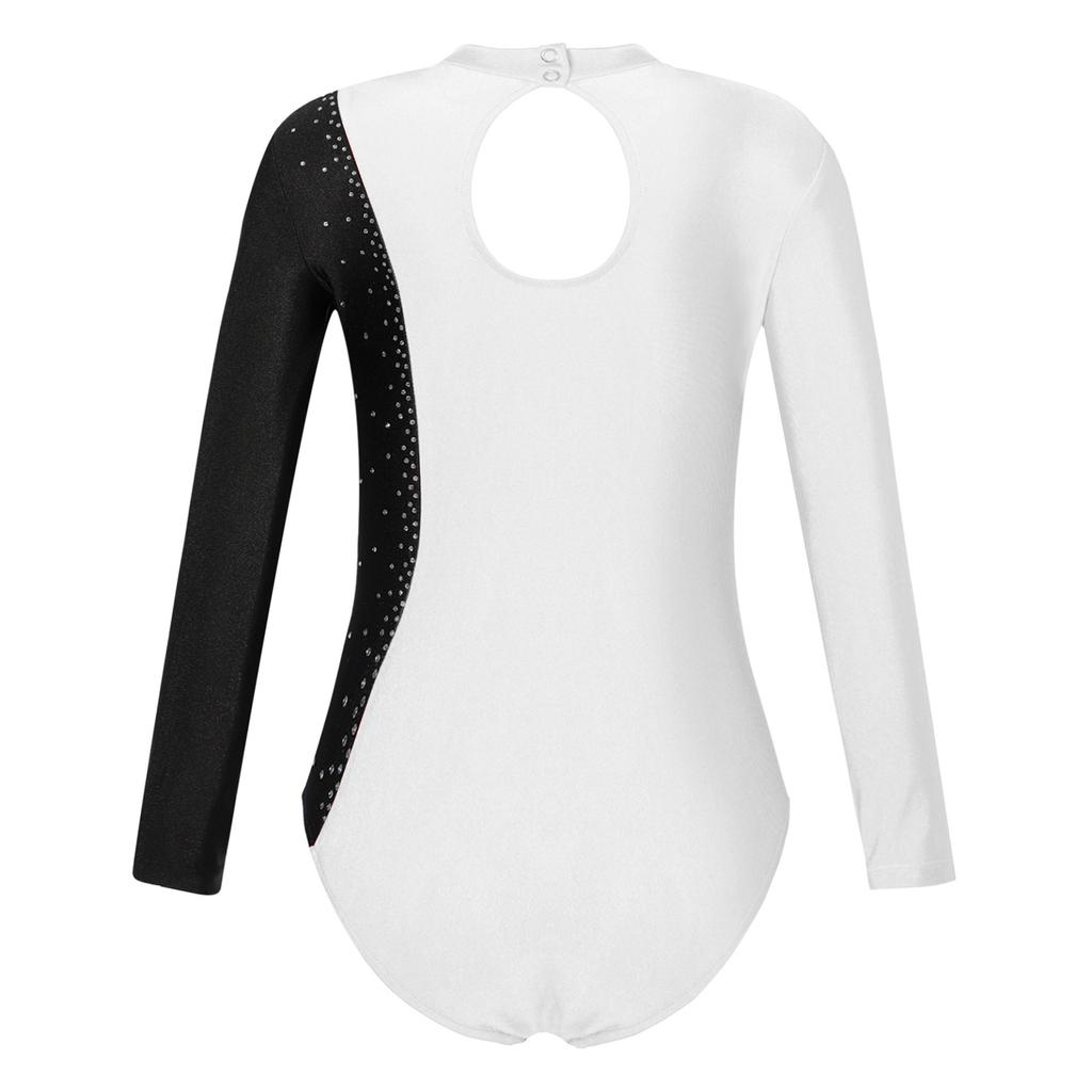 Long Sleeve Gymnastic Leotard for Girl Shiny Beads Flame Athletic Dance Bodysuit